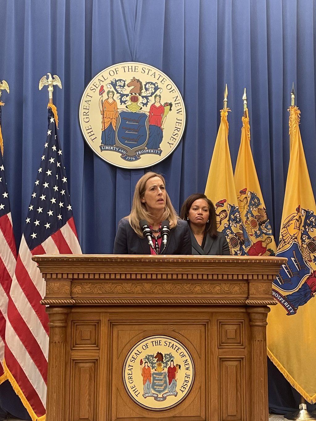 Gov. Mikie Sherrill announces that Lt. Gov. Dale Caldwell resigned Friday, following a report substantiating allegations of sexual harassment and other ethics violations. Photo Credit: Ryan Conway/NJ State House News Service